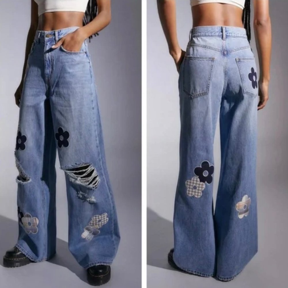 Urban Outfitters BDG Skater Baggy Daisy Patchwork Denim Jeans